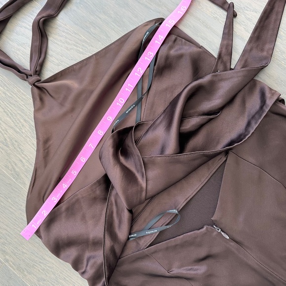 Retrofete Ester Halter Satin Maxi Dress Chocolate Brown Tie Open Back - SMALL - Picture 11 of 12